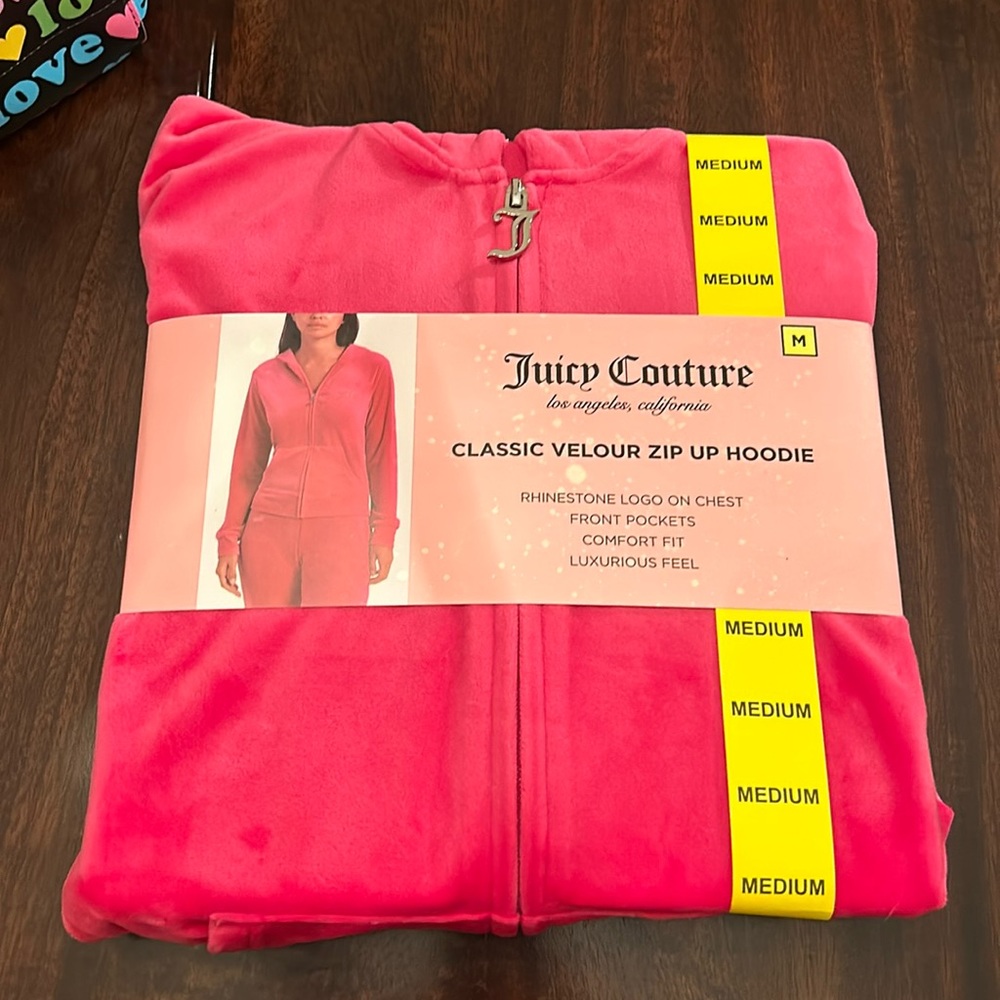 JUICY COUTURE Classic Velour Zip Up Hoodie + FREE GIFT Love tote bag